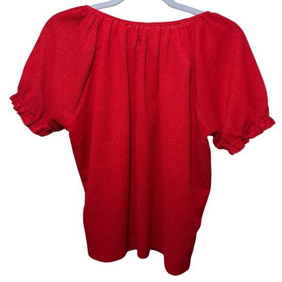Madewell Texture and Thread Peasant Shirt Red Cropped Size Medium - Picture 2 of 3
